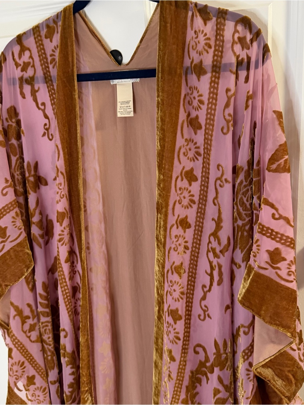 Free People Boho Tassel Kimono in Mauve with Gold Velvet Trim - Picture 3 of 8